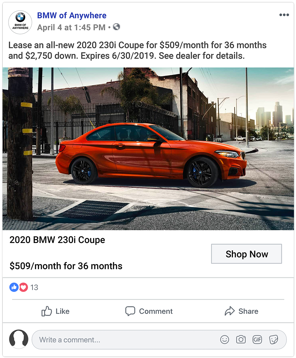BMW Facebook Lease ad copy