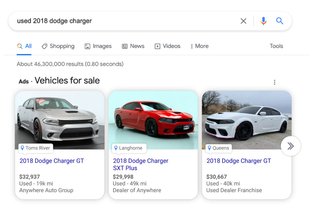 Example of Vehicle Ads with used Dodge Chargers