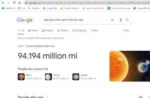 Google search results for "how far is the Earth from the Sun"