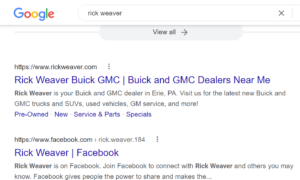Metadata for the keyword "Rick Weaver" on the Google SERP.