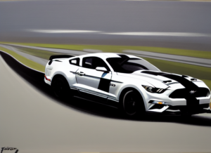 AI generation of the Ford Mustang Supercar racing down a track.