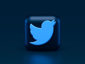 3D render of the Twitter logo on a black background.