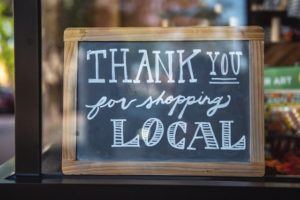 Thank you for shopping local sign.